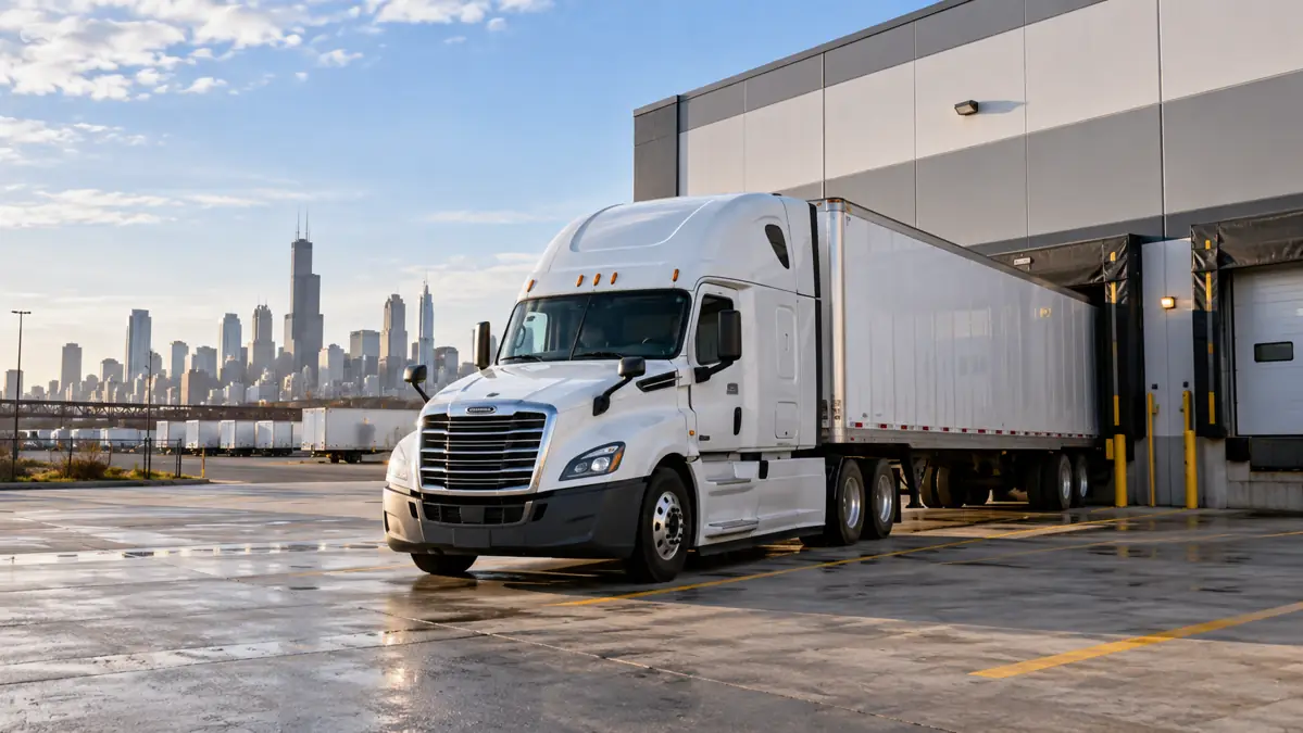 American truck at an urban industrial dock