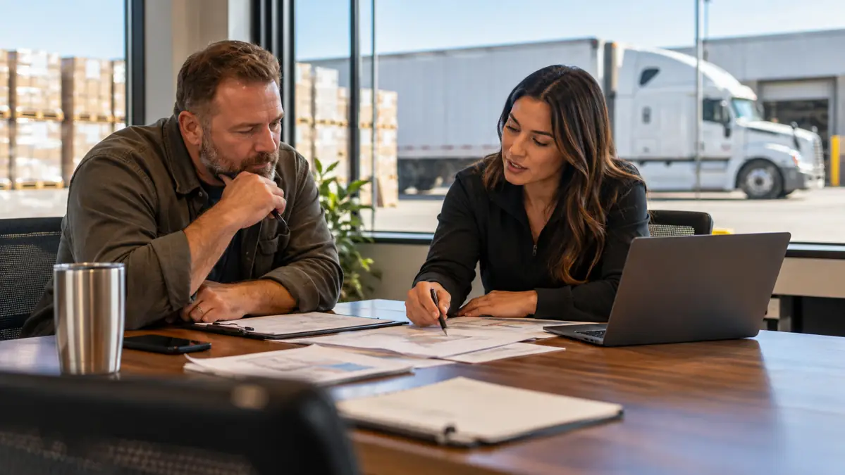 Shipper and logistics representative discussing a plan